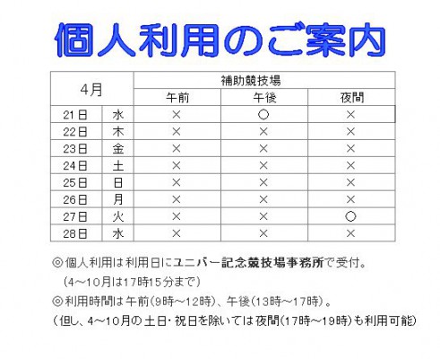 4月21日から4月28日までの個人利用 神戸総合運動公園ユニバー記念競技場 ミズノ