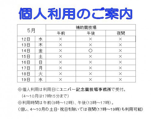 5月12日から5月19日までの個人利用 個人利用再開 神戸総合運動公園ユニバー記念競技場 ミズノ